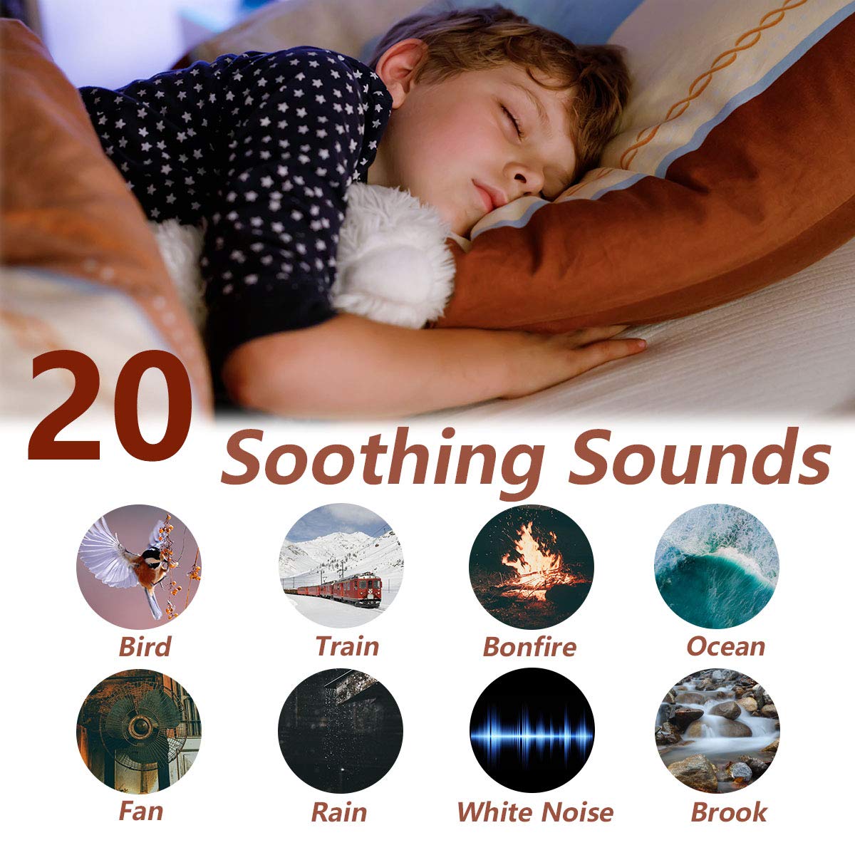 Magicteam Sound Machines White Noise Machine with 20 Non Looping Natural Soothing Sounds and Memory Function 32 Levels of Volume Sleep Sound Timer Therapy for Baby Kids Adults (White Little)