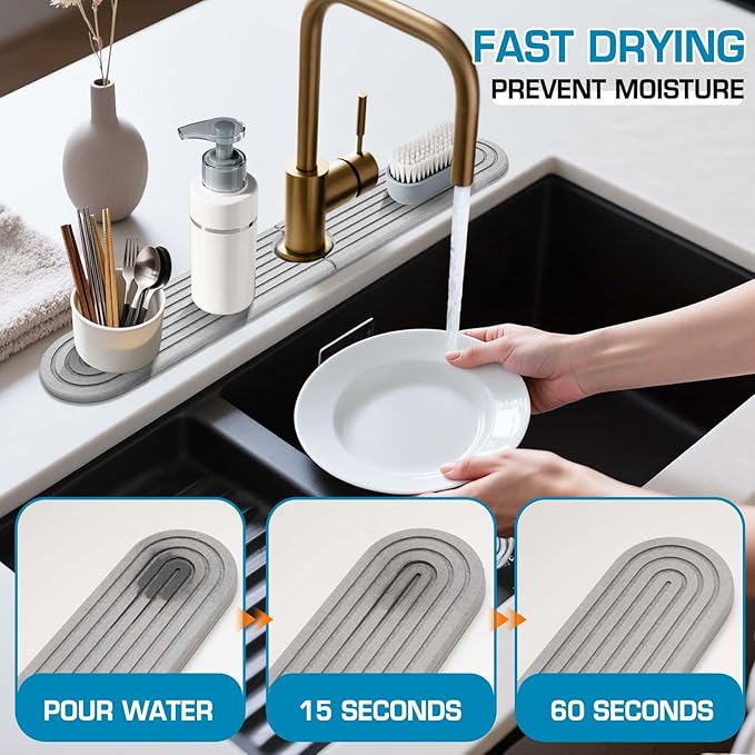 Diatomite Stone Faucet Mat For Kitchen Sink-Absorbent Fast Drying Stone Sink