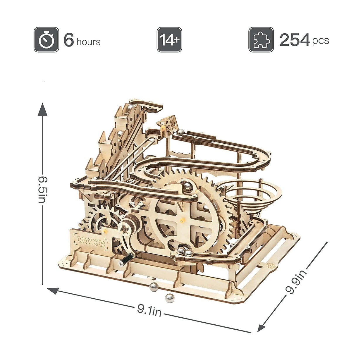 ROKR 3D Wooden Puzzles Marble Run Set - Mechanical Model Kit for Adults DIY Roller Coaster Toys Gifts for Adult (Marble Parkour)
