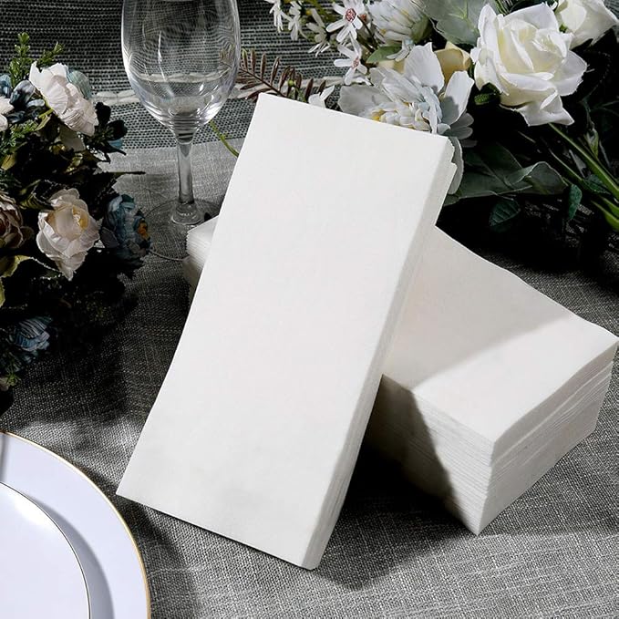 FOCUSLINE 100 Disposable Bathroom Napkins, Linen-Feel Paper Guest Towels