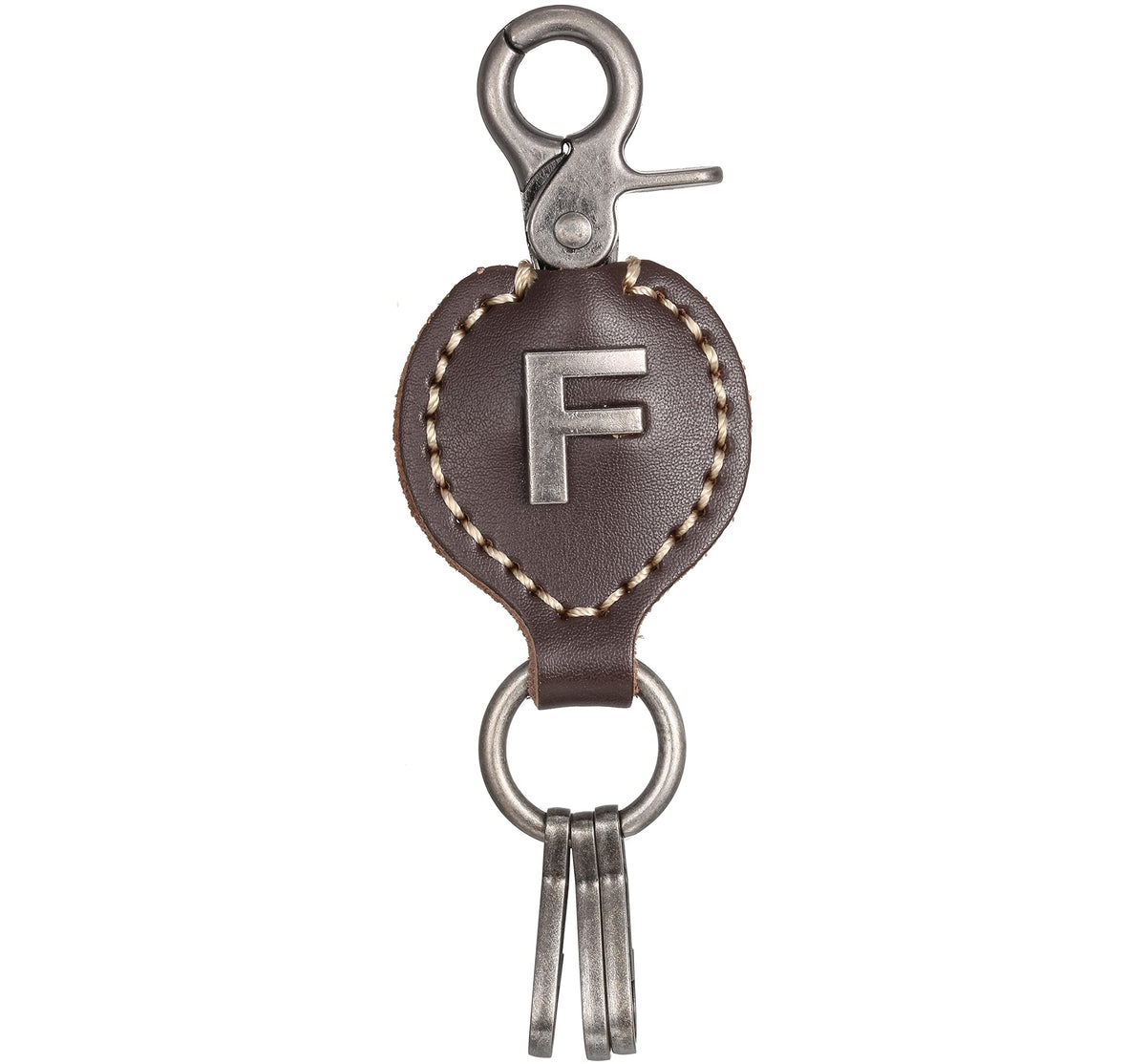 Marino Avenue Leather Keychain For Men, Single Letter Alphabet with Easy Clasp - F - Rich Brown - One Size