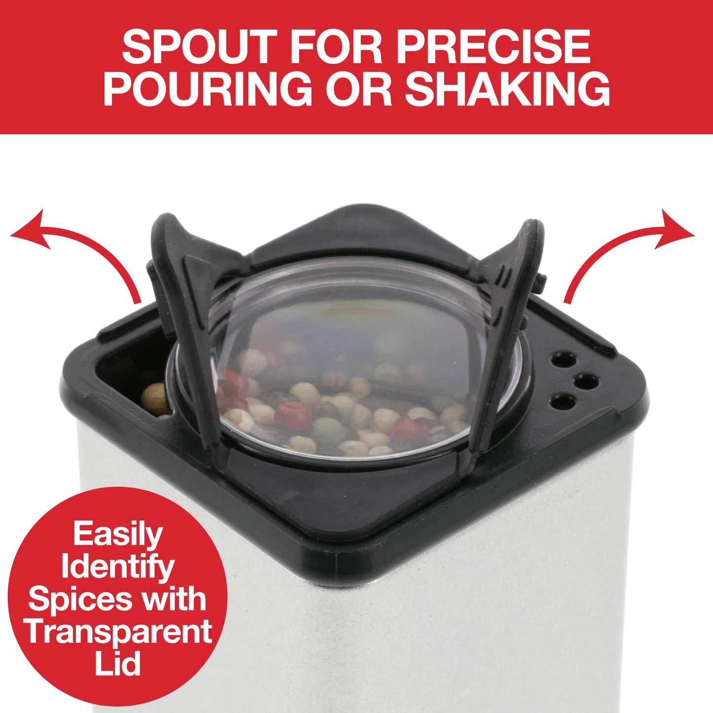 Set of 6 Magnetic Spice Jars, Shake or Pour Containers Attach to Most Refrigerator Doors & Appliances, Seasoning Dispensers- Easy Open Window Top Shakers- Salt Pepper Organizers, Space Saving Baking