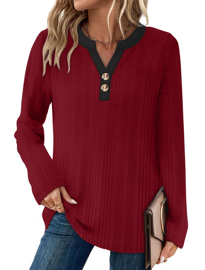 SAMPEEL Womens Sweaters Lightweight Long Sleeve Shirts V Neck Tops with Button Fall Outfits 2025