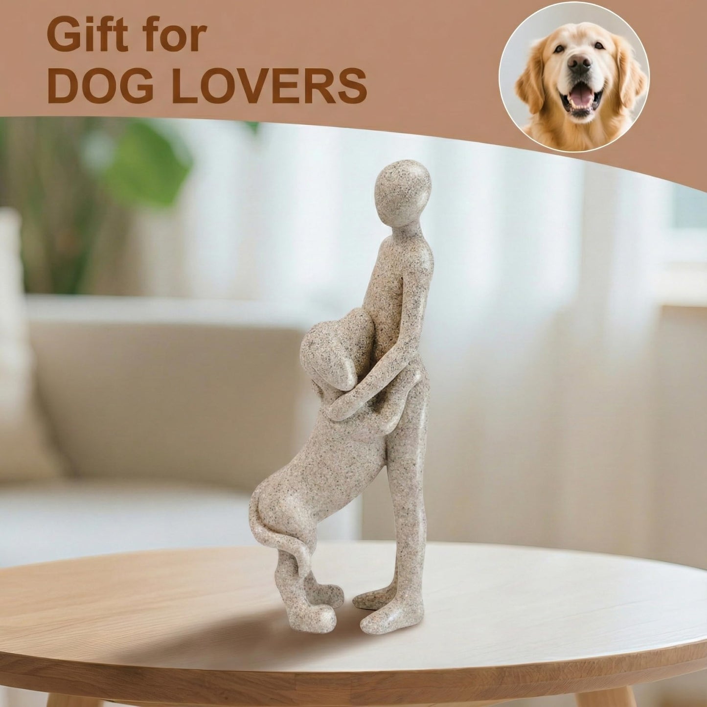 JIALINXIA Man and Dog Figurine, Abstract Resin Memorial Sculpture, Humans and Dogs Standing Statue B, Pet Memorial Home Office Shelf Decor Gift