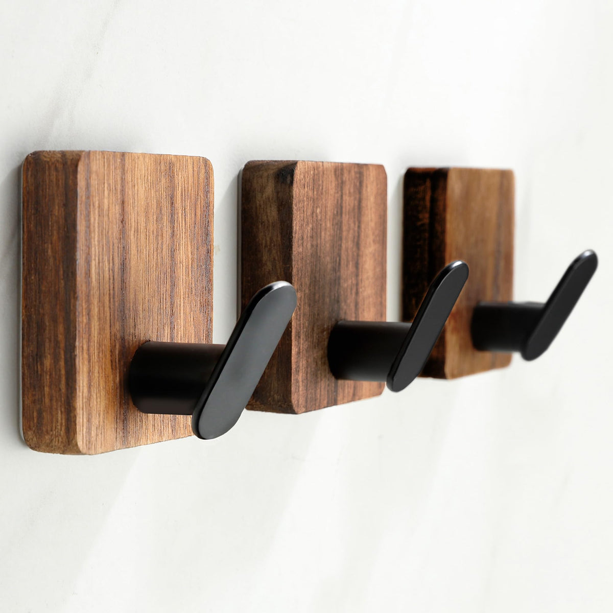 DELITON Towel Hooks for Bathrooms, 4 Pack Adhesive Wood Hooks for Hanging Robes, Towels, Coat, Key, Decorative Wall Utility Hook Heavy Duty
