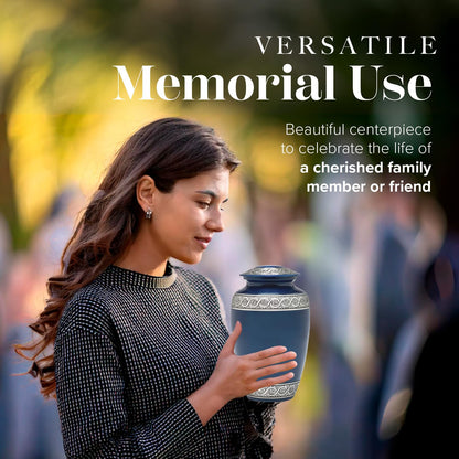 Eternal Harmony Cremation Urn for Human Ashes | Memorial Urn Carefully Handcrafted with Elegant Finishes to Honor and Remember Your Loved One | Adult Urn Large Size with Beautiful Velvet Bag (Blue)