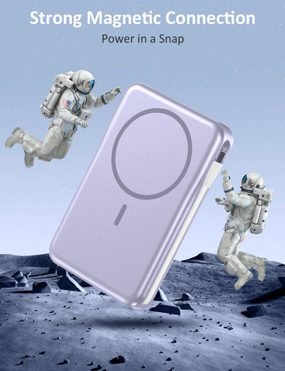 Magnetic Portable Charger, 10000mAh Power Bank, 5 in 1 Portable Charger with Built in Cable, 20W Fast Charging for Magsafe Battery Pack Compatible with iPhone 17/16/15/14/13/12 Pro/Pro Max Series