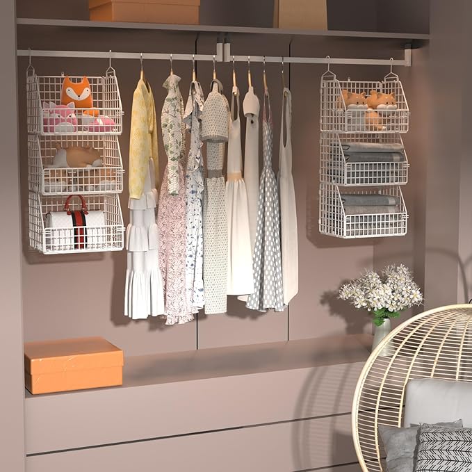 Hanging Closet Organizer and Storage, Clothes Hanging Shelves Wire Baskets