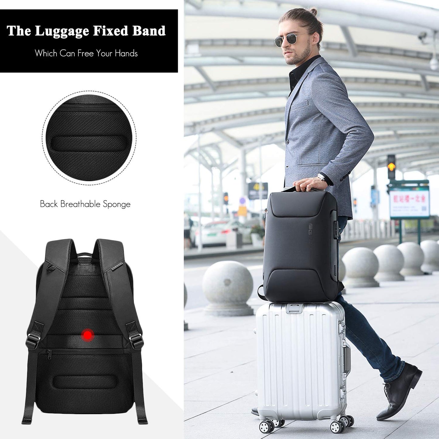 FANDARE Laptop Backpack Business Anti-theft Daypacks Travel Large Backpack with USB Charging Port Waterproof College School Computer Bag Bookbag for Women & Men Fits 15.6 Inch Notebook Black