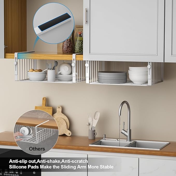 2Pack Under Shelf Basket Organizer, Adjustable Hanging Holder Storage