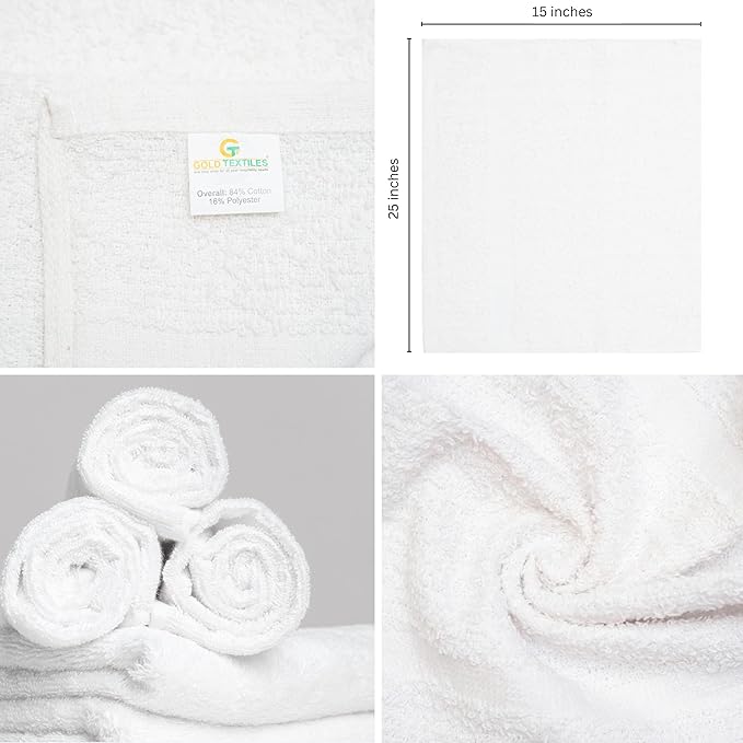 GOLD TEXTILES 12 Pack White Economy Cotton Blend 15x25 Inches Basic Hand