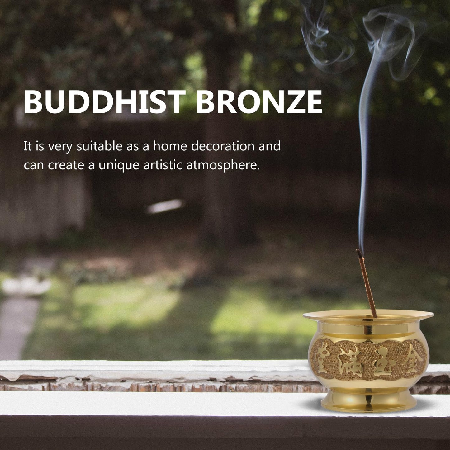 HEALLILY Retro Copper Incense Burner 3.93X3.93X2.67In Elegant Home Decor Buddhist Censer with Bowl Design for Relaxation and Meditation