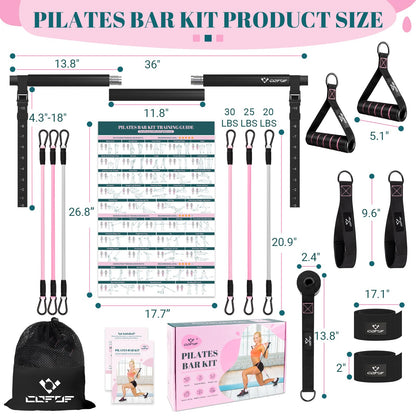 Pilates Bar Kit with Resistance Bands, Multifunctional Yoga Pilates Bar with Heavy-Duty Metal Adjustment Buckle, Portable Home Gym Pilates Resistance Bar Kit for Women Full Body Workouts