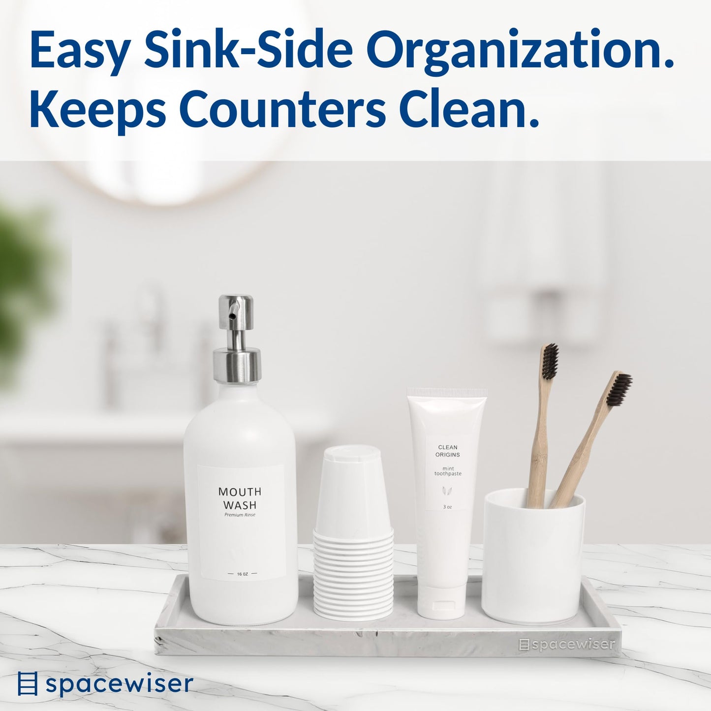 Spacewiser Countertop and Vanity Tray - 11.7" Silicone Bathroom Counter Tray, Dish Soap Trays for Kitchen Counter, Sink Organizer Accessories Caddy, Toilet Laundry Shower Makeup Mat Oil Holder Coffee