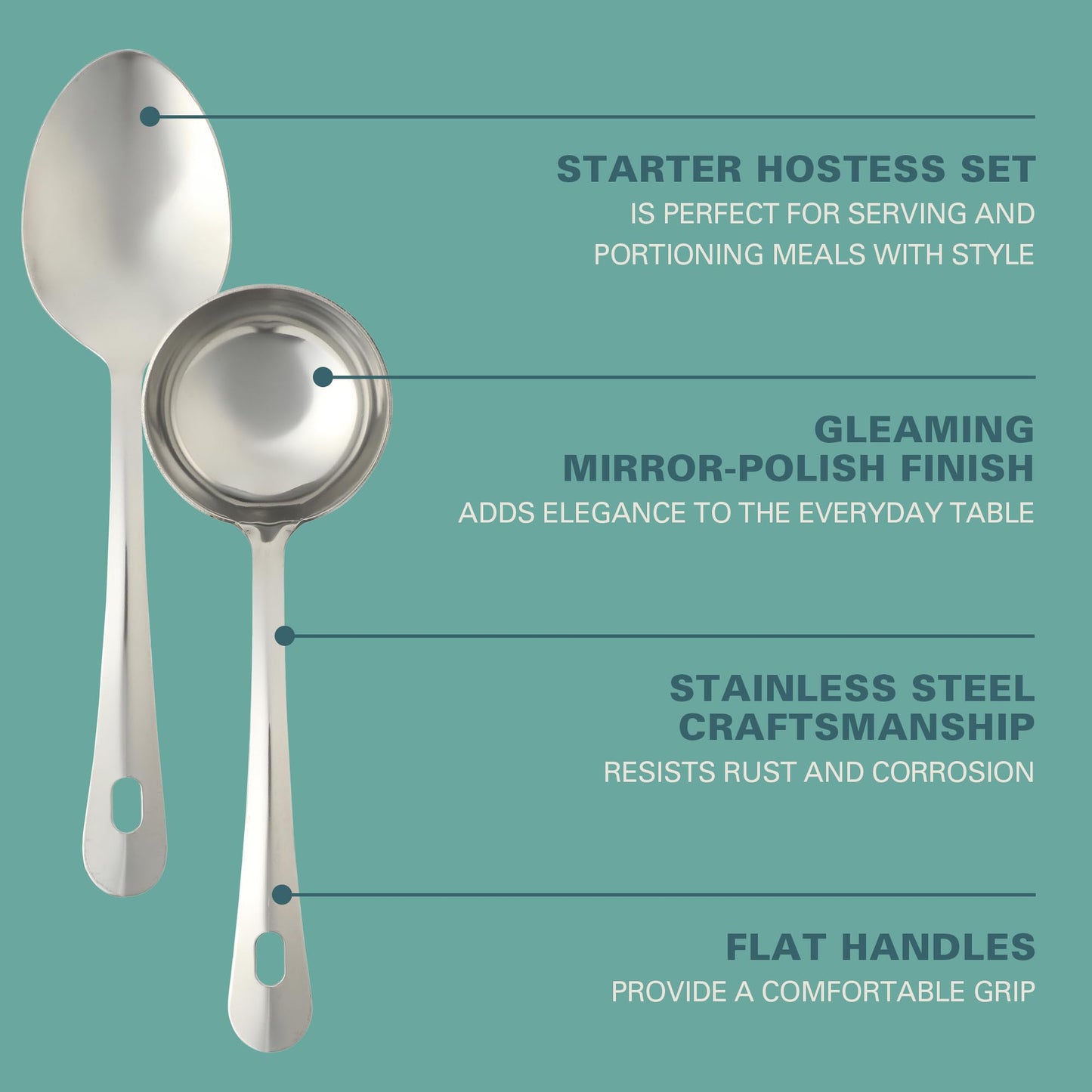 Gibson Home Landsworth 5-Piece Stainless Steel Serving Utensil Set – Ladle, Slotted Spoon, Skimmer, Turner, Spoon