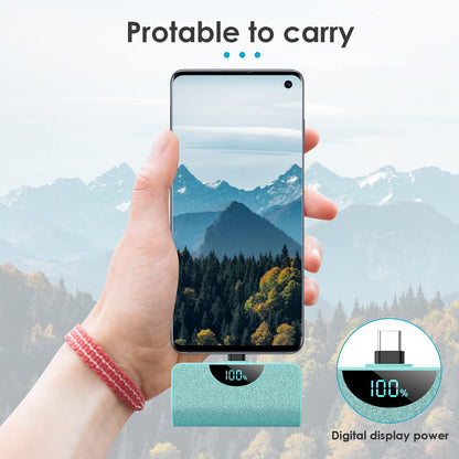 Mini Portable Charger USB-C Power Bank 5200mAh,Ultra Compact LCD Display Battery Pack Backup Charger Compatible with iPhone 17/17 Air/17 Pro/17 Pro Max/16/16 Plus/16 Pro Max/15 Series,Samsung-Green