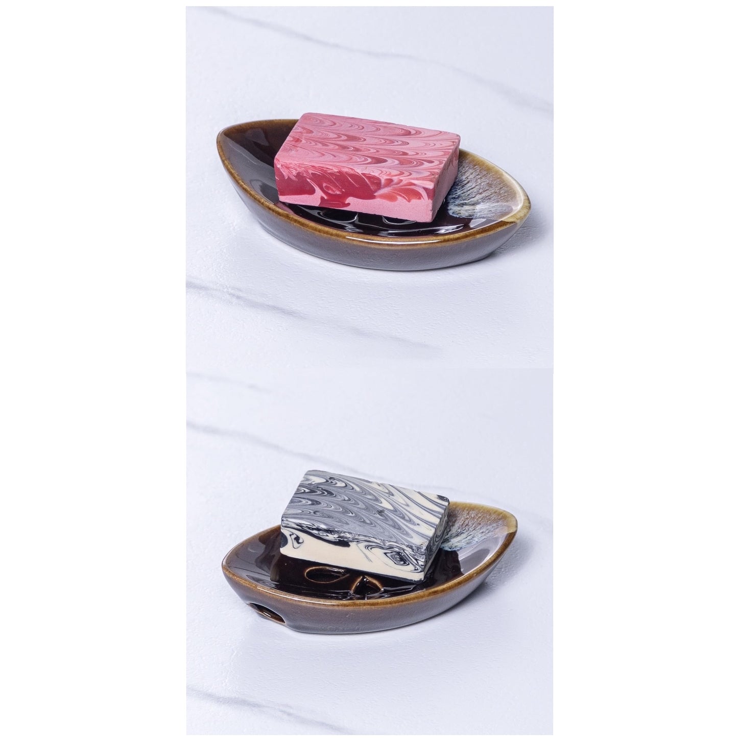 LungMongKol Shop Ceramic Soap Dish with Self Draining Tray for Bar Soap, Bathroom, Kitchen (Brown No.3)