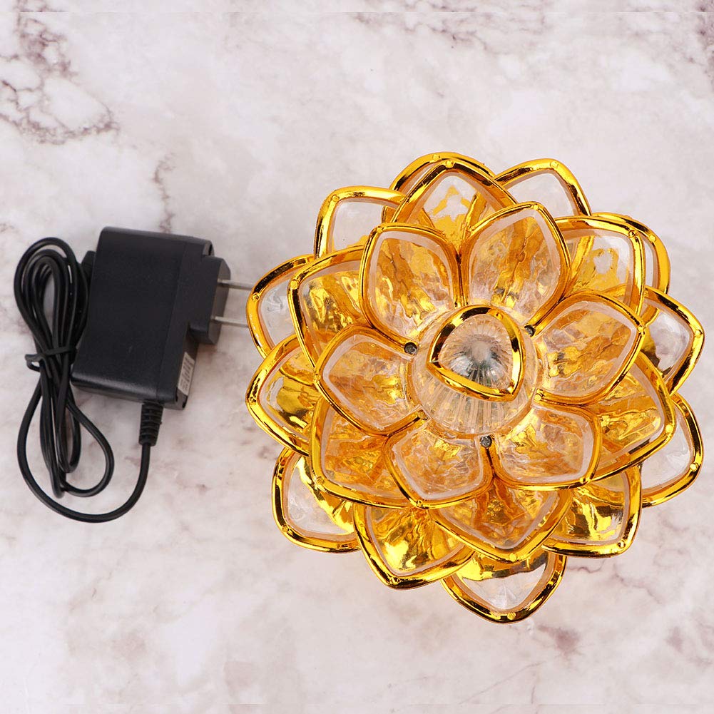 Zerodis 110-240V LED Lotus Flower Lamp - 7 Color Crystal Buddha Lamp with Golden Finish, 36 Songs & US Plug