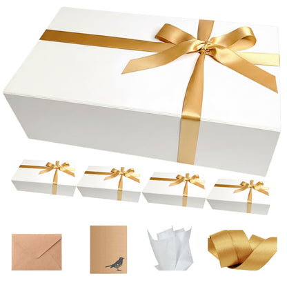 CECOBOX - Gift Boxes with Lids for Presents 11"x7.5"x3" - Matte, Collapsible Magnetic Closure Gift Box - Groomsmen & Bridesmaid Proposal Boxes, Wedding, PR, Birthdays, Holidays (White)