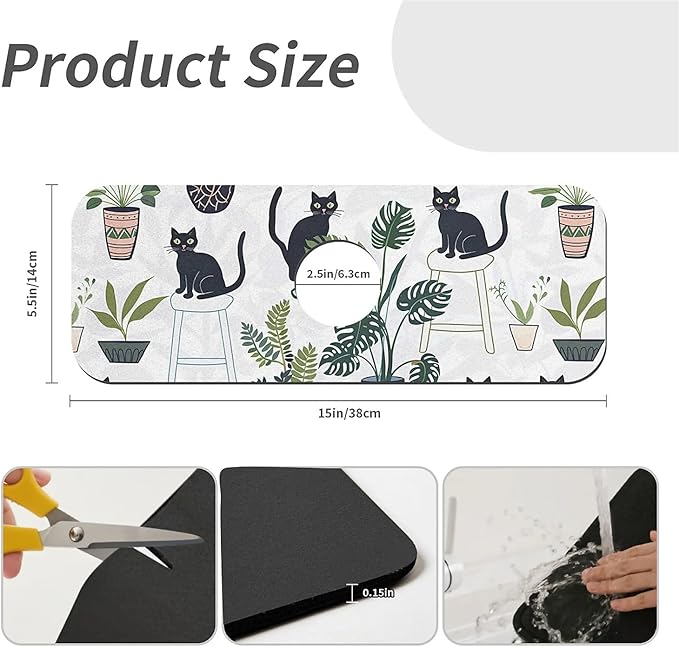 Kitchen Sink Splash Guard，Cats and potted plants Faucet Mat Sink Gadgets-Super