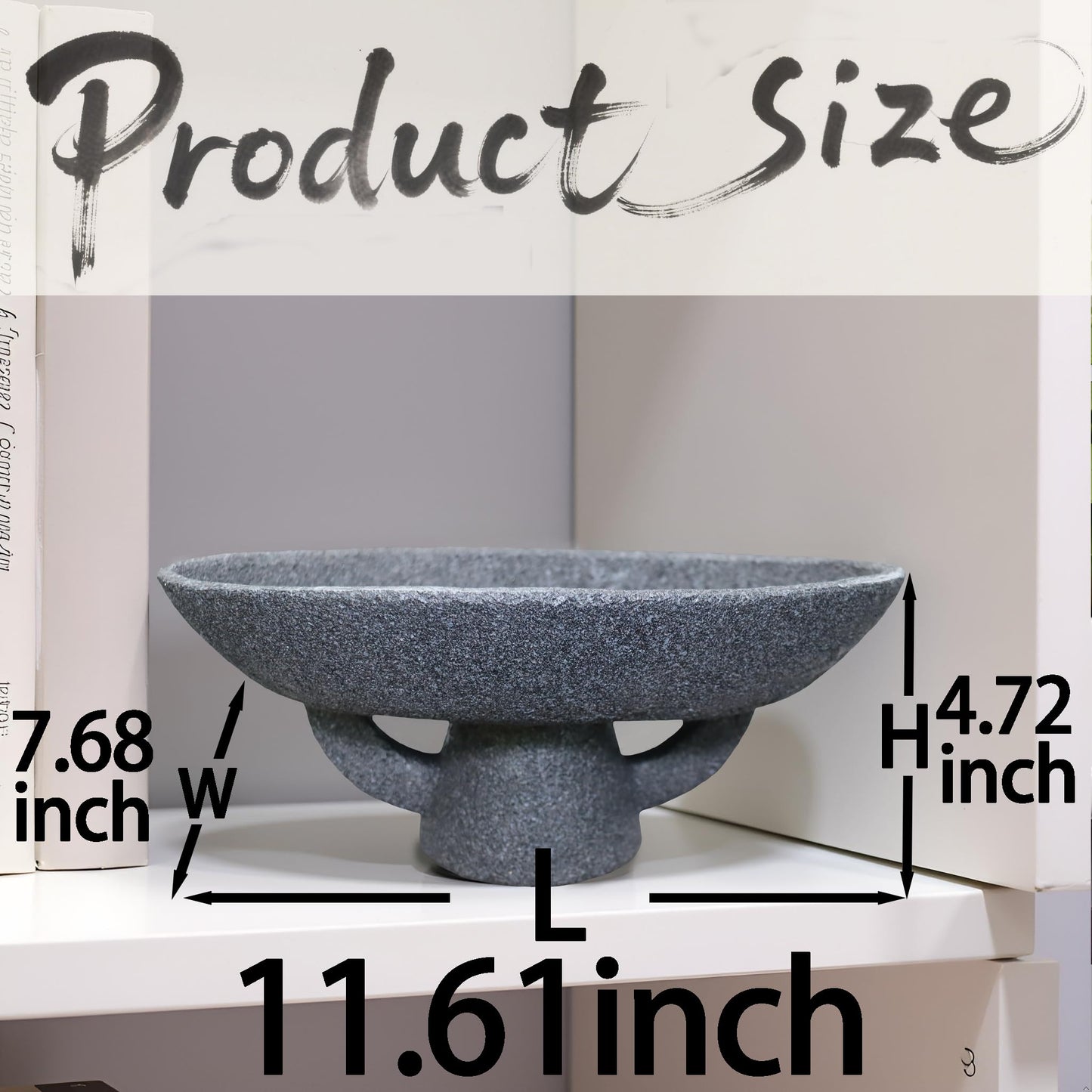 Boho Modern Decorative Bowl decor - Multi functional modern home Pedestal decoration bowl,Handicraft Bowls,Stylish Key Bowl for Entry Table,Fruit Bowls for Kitchen Counter,Artificial Stone Black