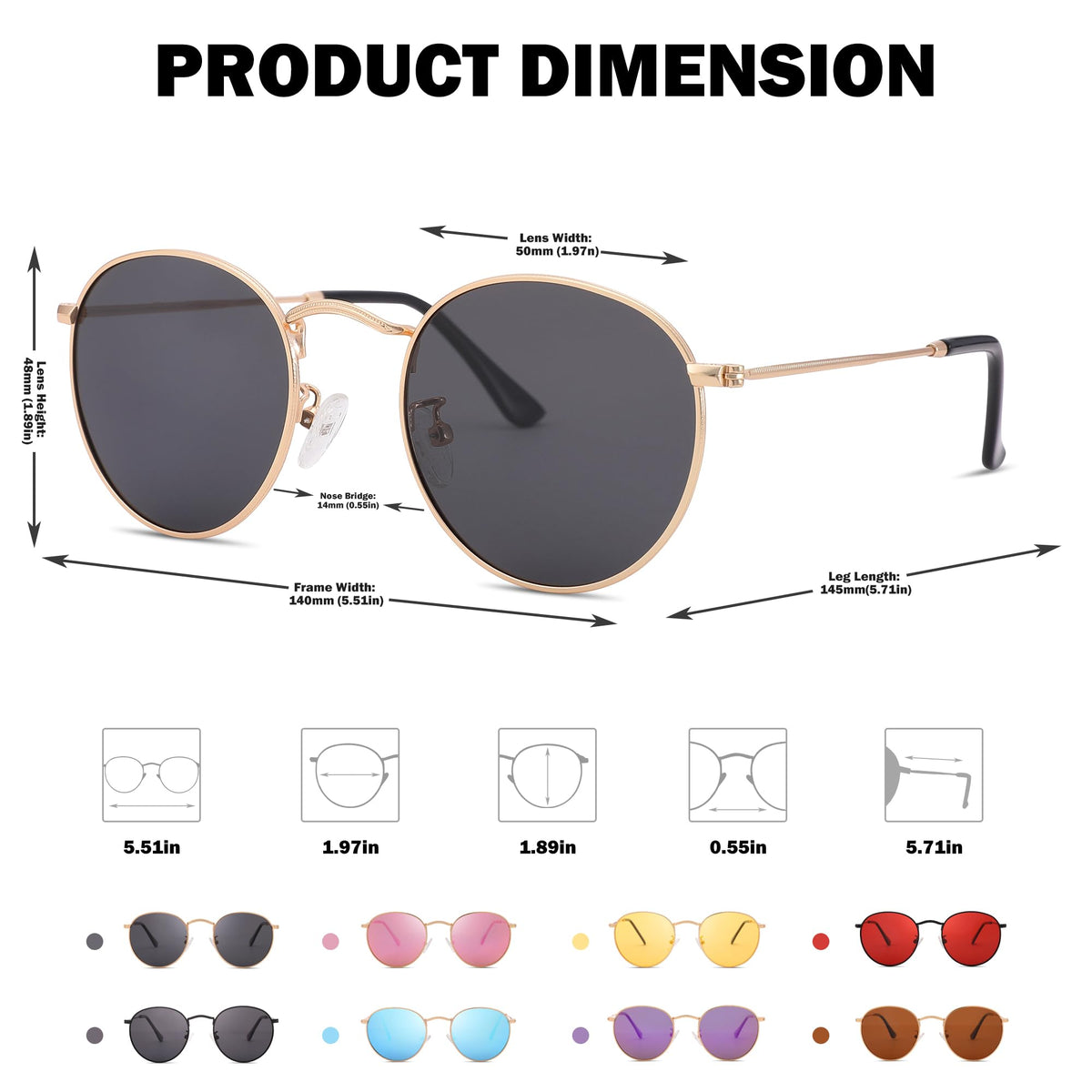 Pro Acme Small Round Metal Polarized Sunglasses for Women Retro Designer Style