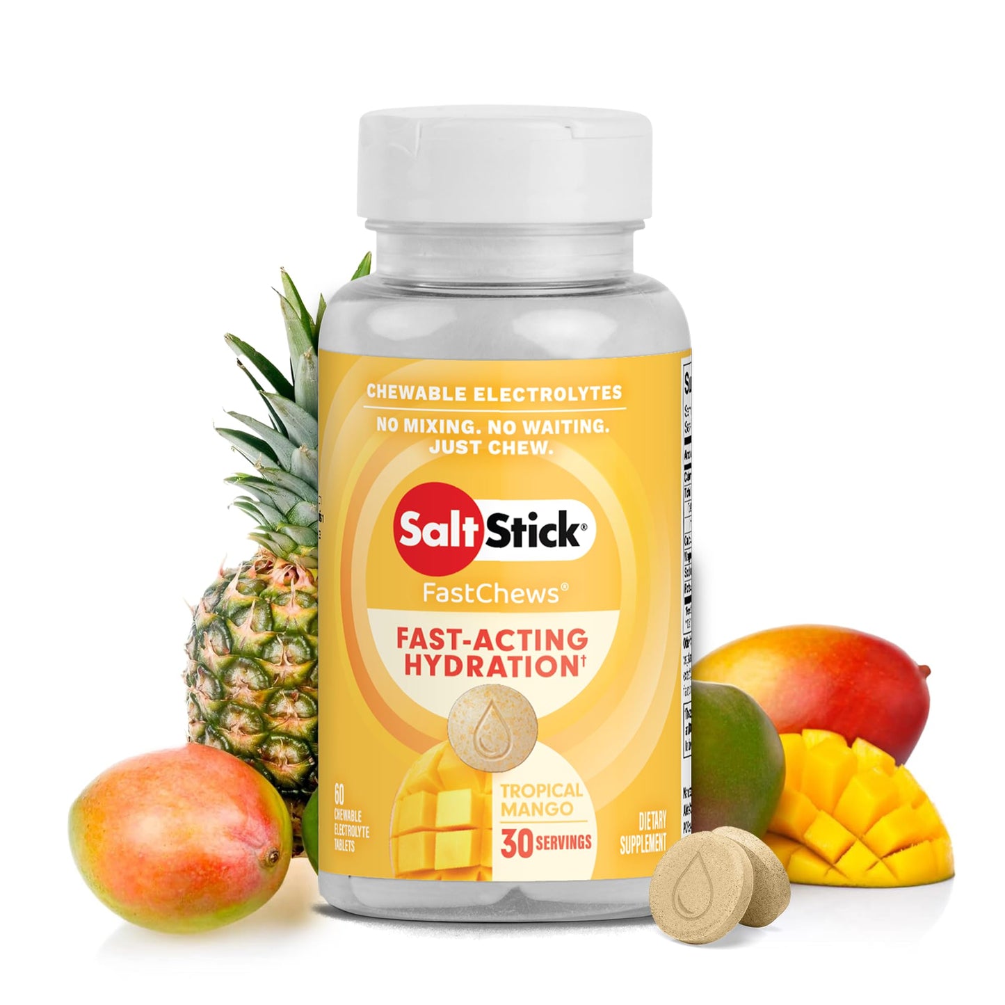 SaltStick Electrolyte FastChews - Tropical Mango Chewable Electrolyte Tablets - Salt Tablets for Runners, Electrolyte Chews for Hydration - 60 Count