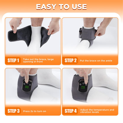 Cordless Ankle Massager with Heat, Ankle Heating Pad, USB Rechargeable Heated Brace Wrap Warmer, 5 Heat Levels, 3 Vibration Modes, Auto Shut Off