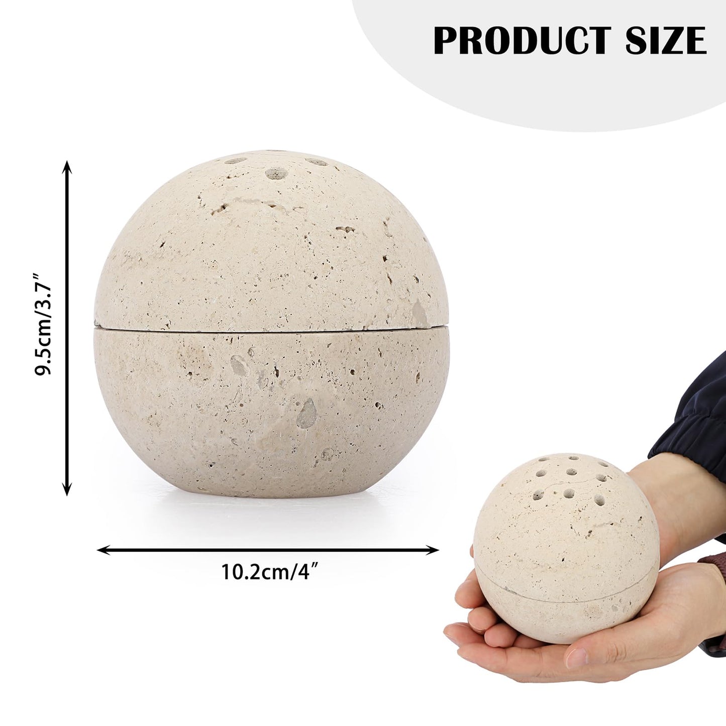 ELLDOO Natural Travertine Incense Cone Holder, Home Decor Handmade Ball Shape Incense Burner for Yoga Meditation SPA Reading, Beige