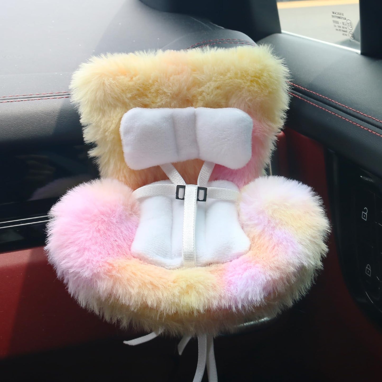 Doll Car Seat Compatible with Labubu, Chair for 3–8 inch Dolls - Adjustable Safety Strap, Air Vent Clip & Desktop Stand, Soft Cushion, Car Ornament Gift for Collectors & Fans (Tropical Sunset Blend)