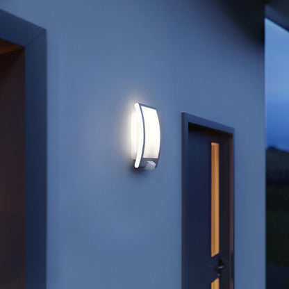 Steinel Outdoor Wall Light L 22 S - Motion Sensor Light 180° Detection, 10 m Range, Stainless Steel Porch Light, 60 W, E27 Fitting, Mains Powered, 28.6 x 16.2 x 8.5 cm, Anthracite