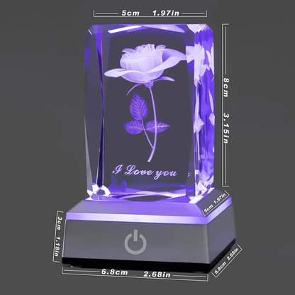 hochance 3D Rose Crystal Night Lamp with Adjustable LED Multicolor Lights for Girlfriend, Wife - Valentine's Day, Anniversary,Birthday Presents, Christmas Gifts for Her