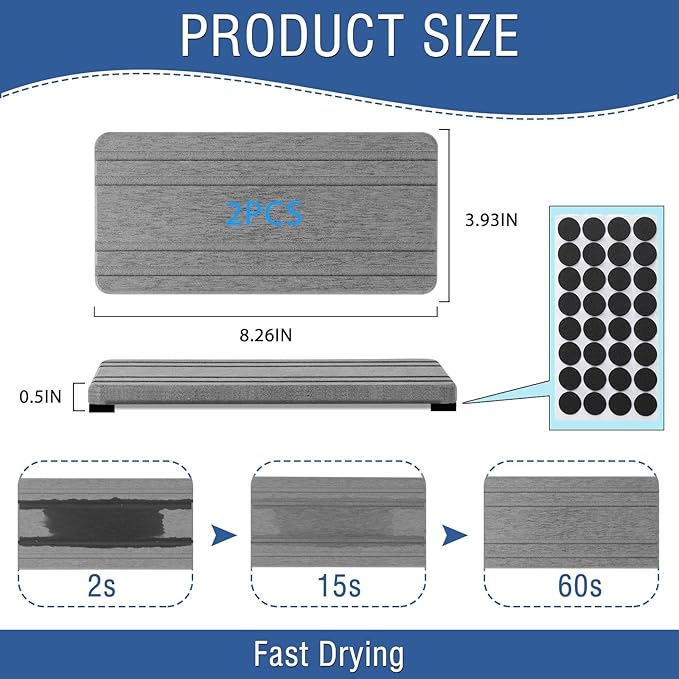 2PCS Water Absorbing Stone Tray, Quick Drying Diatomite Stone Sink Tray