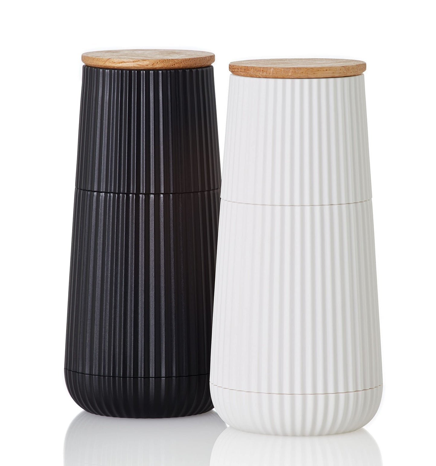 AdHoc Scape Salt & Pepper Mill Set - Salt & Pepper Grinders with Ultra-Sharp Grinding Mechanisms - Refillable Mills & Spice Shakers with Adjustable Grinding - Black & White