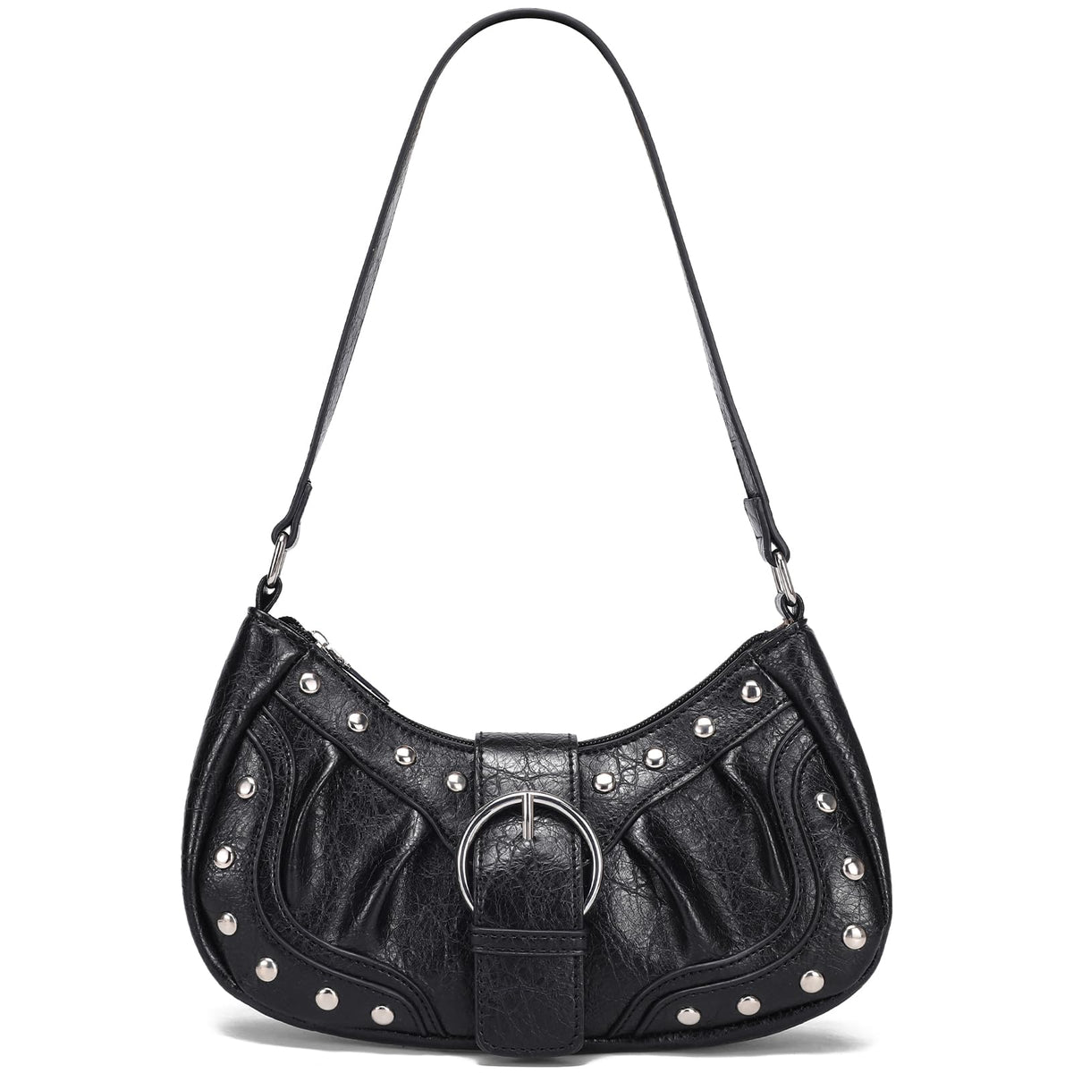 HIYOLALA Y2K Purse Small Shoulder Bags for Women with Rivets Punk Style Goth Grunge Emo Handbag