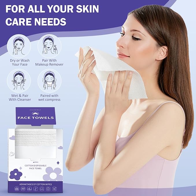 Face Towels, Disposable Face Towelette, Makeup Remover Dry Wipes 100 Count