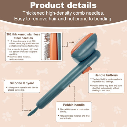 Self Cleaning Deshedding Cat Brush for Dogs & Cats,Adjustable Cat Brushes for Indoor Cats, Easy to Clean Grooming Tool for Long & Short Haired Pets