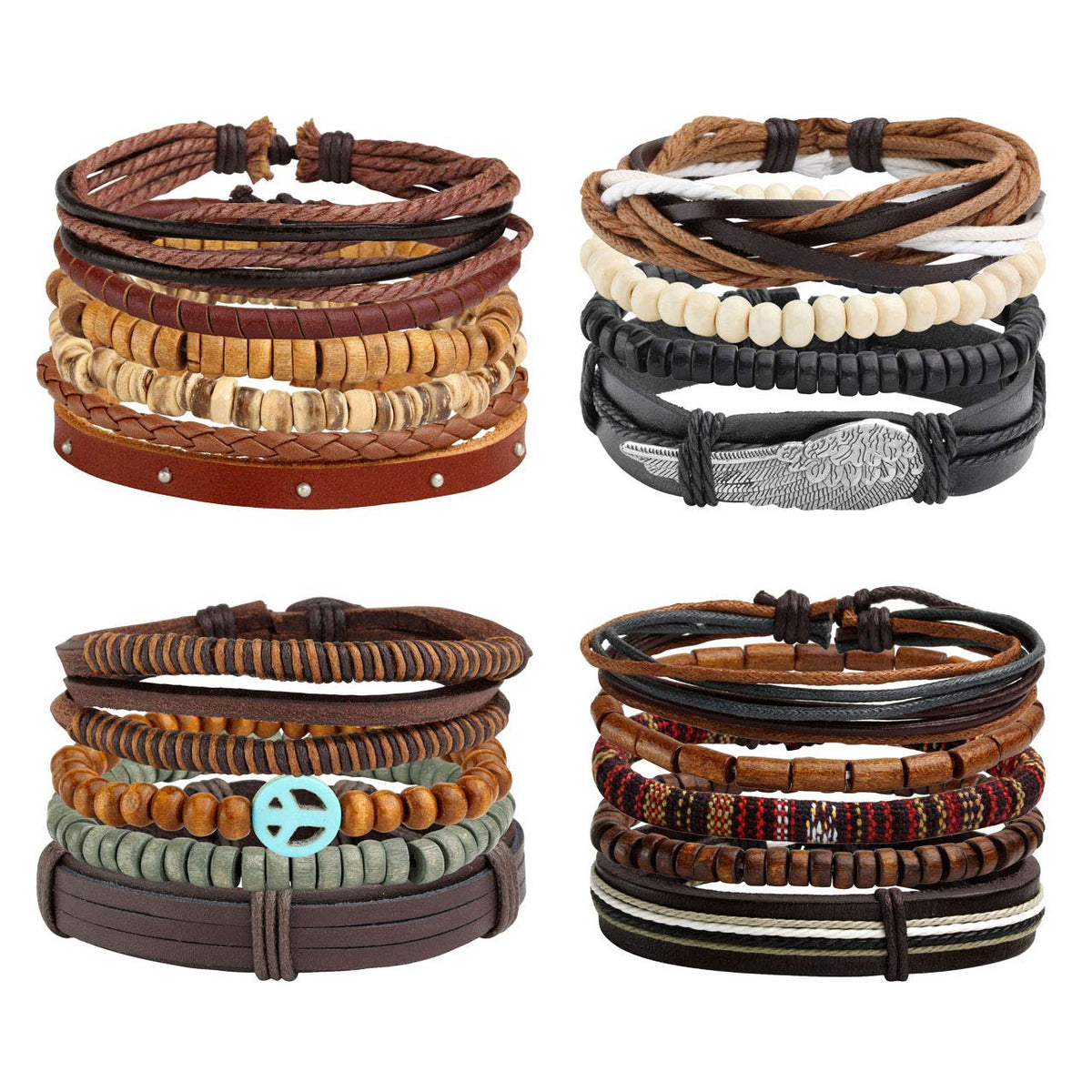 Manfnee 18PCS Braided Faux Leather Bracelet Punk Cuff Wrap Bracelets for Men Women Adjustable