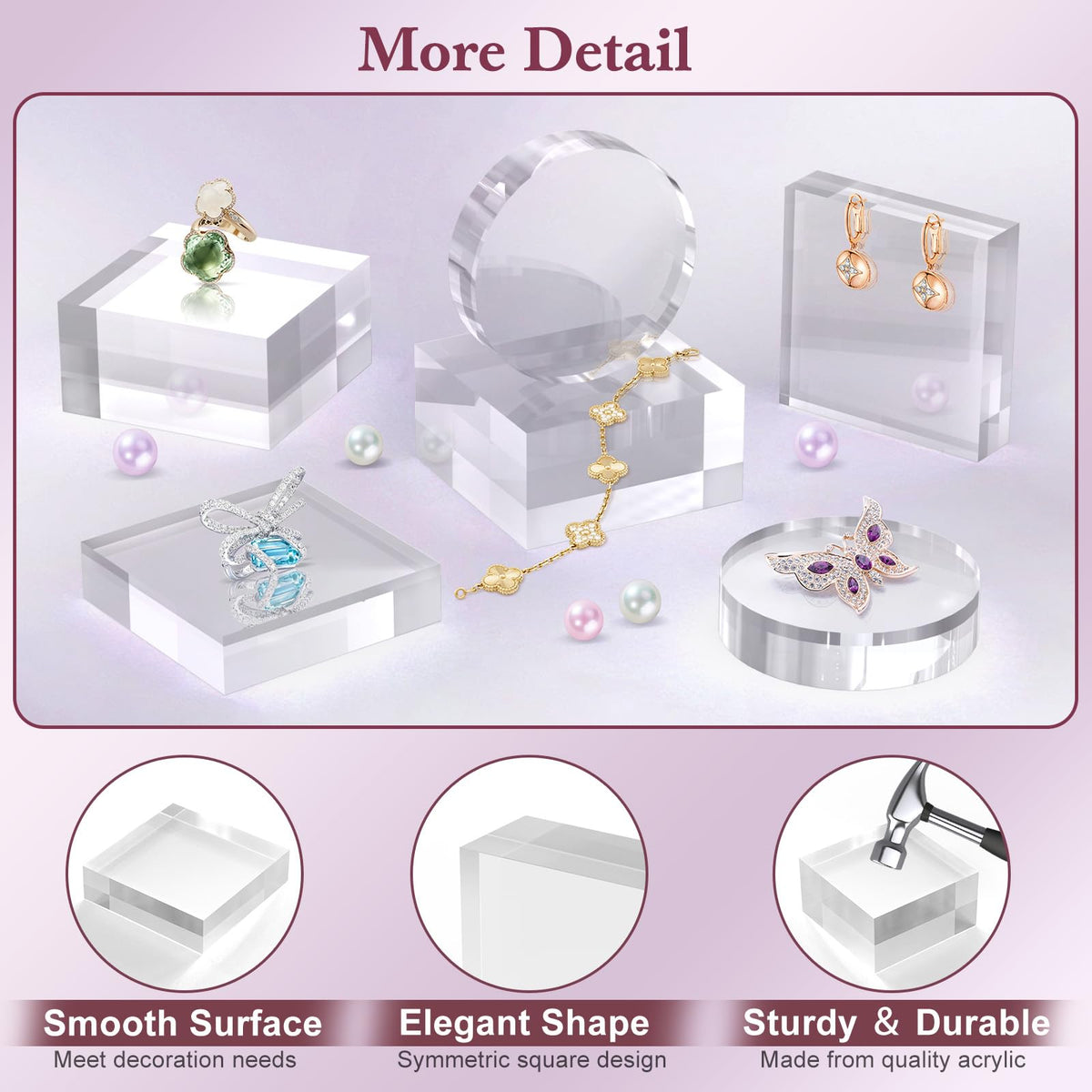SAMYUCHO Acrylic Base Stand 4 Pieces Acrylic Blocks for Display 4 X 4 X 2 Inch Clear Polished Block Square Cube Riser Display Pedestal Stands for Jewelry Perfume Ring Collection Props Cake