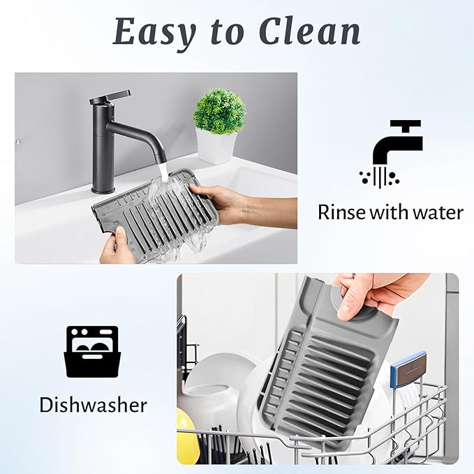 PoYang 17.7 inch Faucet Mat for Kitchen Sink Splash Guard, 7° Slope Silicone