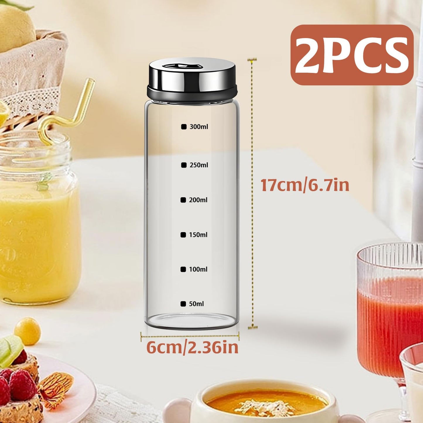 2Pcs Large Salt & Pepper Shakers, Glass Salt & Pepper Shakers with Adjustable Pour Holes, Salt & Pepper Dispensers with Stainless Steel Removable Lids, Salt Spice Shakers for Kitchen Restaurant