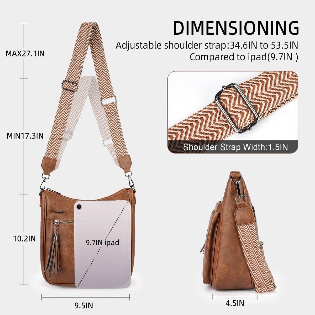 MEITRUE Crossbody Bags for Women Trendy,Vegan Leather Medium Hobo Purse with Tassel Lightweight Shoulder Handbags Multi Pockets Travel Purses Adjustable Strap Brown