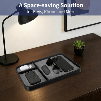 SITHON Valet Tray Trendy Organizer, Premium PU Leather Stylish and Organized Multifunctional Catchall Bedside Vanity Tray Nightstand Caddy Holder for Keys, Watch, Wallet, Jewelry and more (Black)