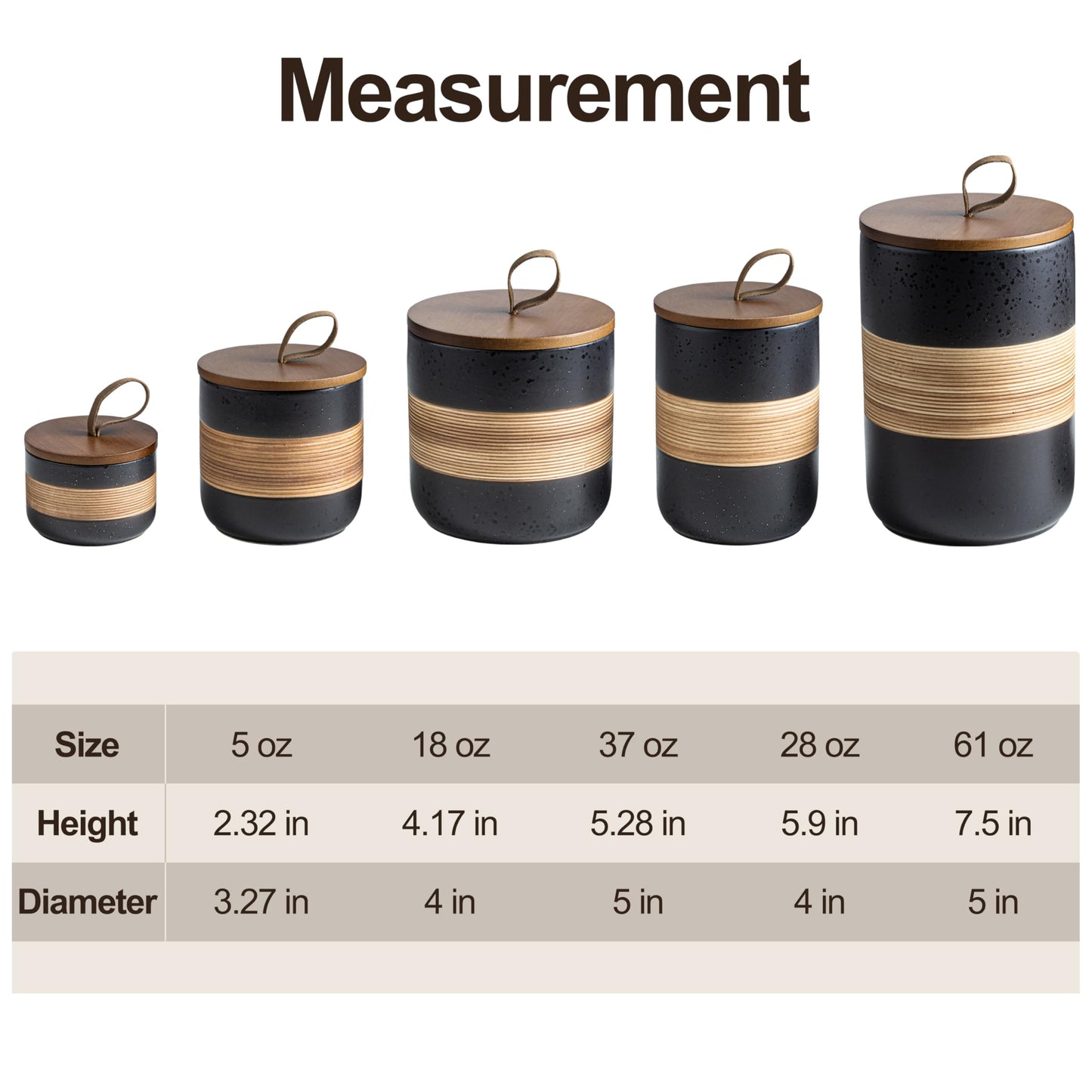 Miamolo Small Ceramic Jar with Lid, Coffee Container Kitchen Food Storage Jars for Spice Sugar Tea Bag Matcha Container Airtight, Stacairtightkable Decorative Jars for Countertop, Black & 5 fl.oz