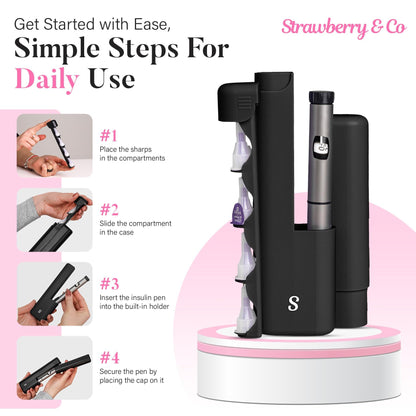 STRAWBERRY & CO Insulin Cooler Travel Case - Built-in Sharps Dispenser & Temperature-Control Organizer- TSA Approved Diabetic Pen Storage for Ozempic, Insulin Pens & Needles - Compact & Leak-Proof