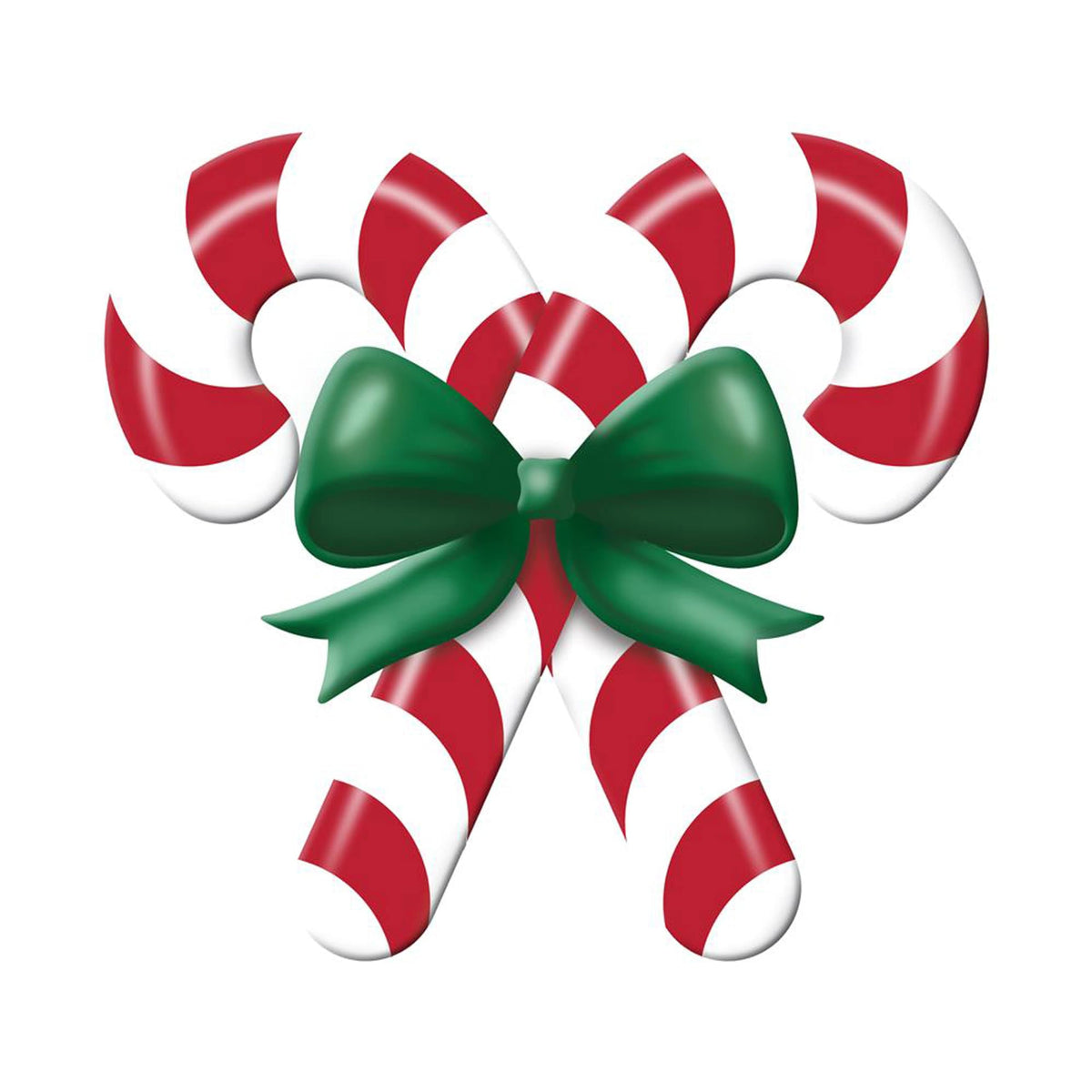 Embossed Metal Candy Cane Sign with Bow For Christmas Wreaths, Tree Toppers, Center Pieces, Floral Arrangements, Decorations, and Crafts (White, Red, Emerald Green, 13" L x 12" H)