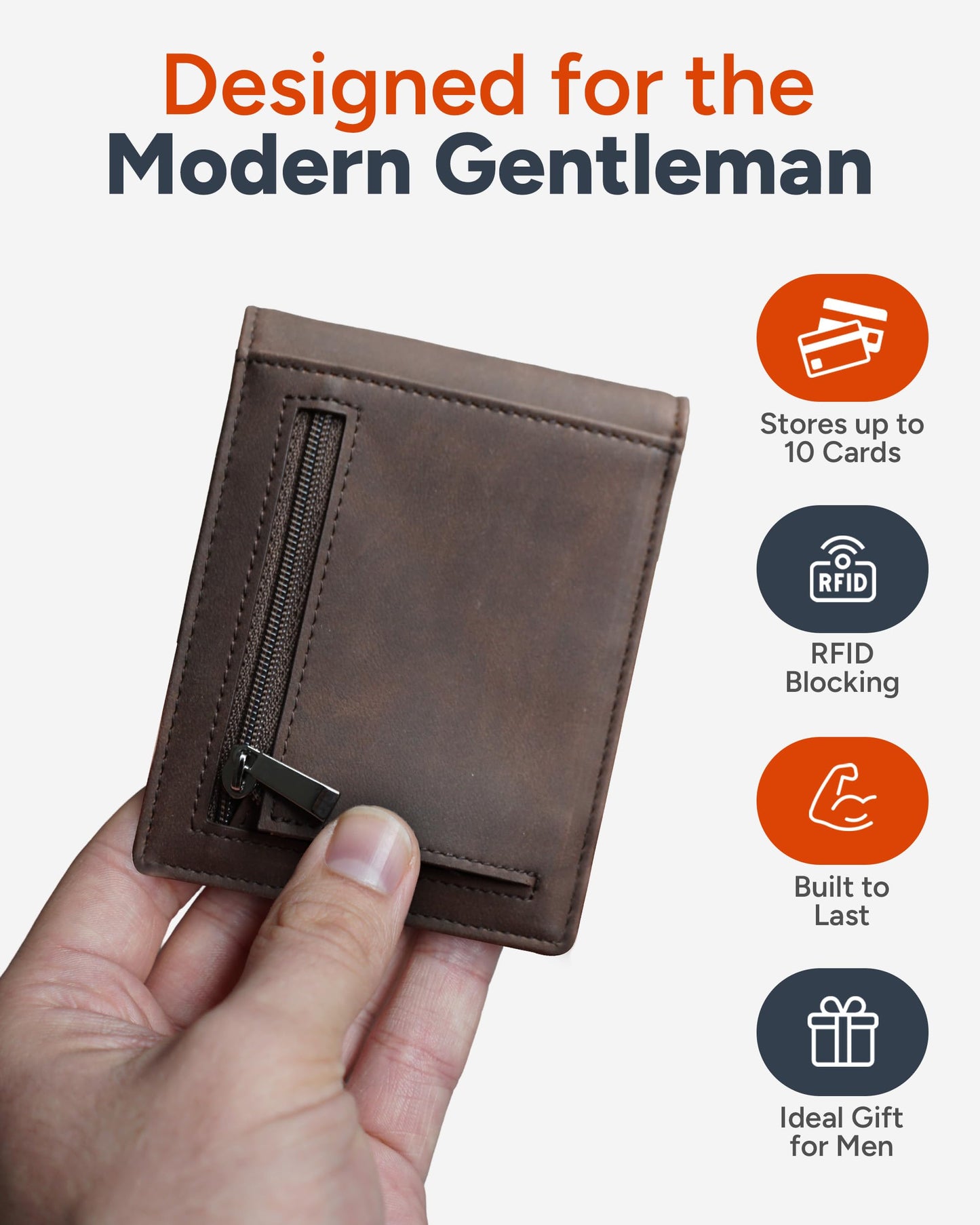 AKIELO RFID Blocking Bifold Card Wallet with Zip Coin Pocket and Gift Box – Stylish Mens Wallet – Credit Card Holder Wallets for Men (Delta - Dark Mocha Zip Edition)