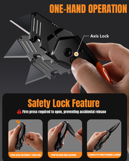VOTREK 4-in-1 Multitool Folding Utility Knife Box Cutter, Pocket Knives with Belt Clip, Quick-Change Razor Knife with Blade Storage, Navajas para Trabajo,Fathers Day Dad Gifts, Extra 10 SK5 Blades