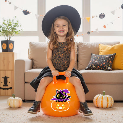 PlayZap Hopper Balls for Kids 3-8, Halloween Orange 18 Inches Bouncy Ball with Handle, Pumpkin Inflatable Bouncing Jumping Toys, Hippity Hop Toys Girls Boys Gifts