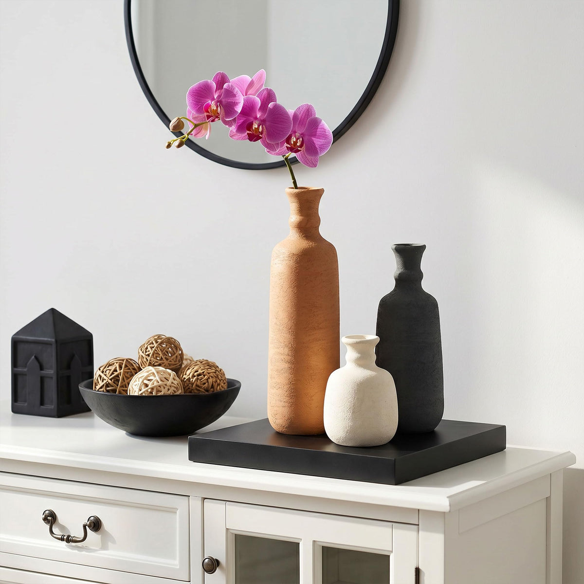 Ceramic Vase Set, 3Pcs Flower Vases for Modern Boho Farmhouse Decor, Decorative Vases for Pampas Grass & Dried Flowers, Distressed Finish